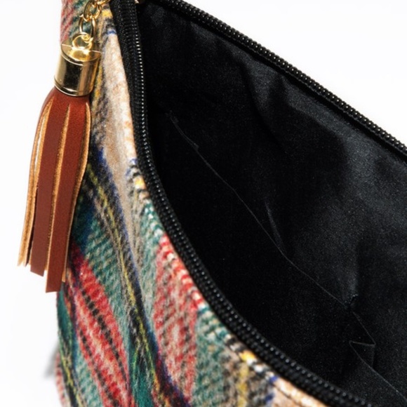 Plaid Vegan Leather Zipper Tassel Shoulder Crossbody Bag - Picture 2 of 6